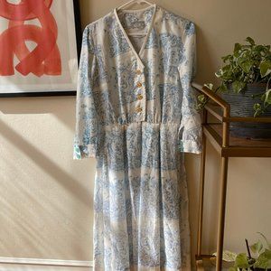 Vintage Cream & Blue Tea Length Dress